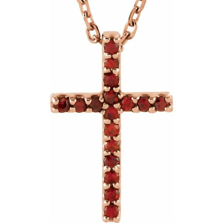 unique necklaces for women -14K Rose Natural Mozambique Garnet Petite Cross 16" Necklace