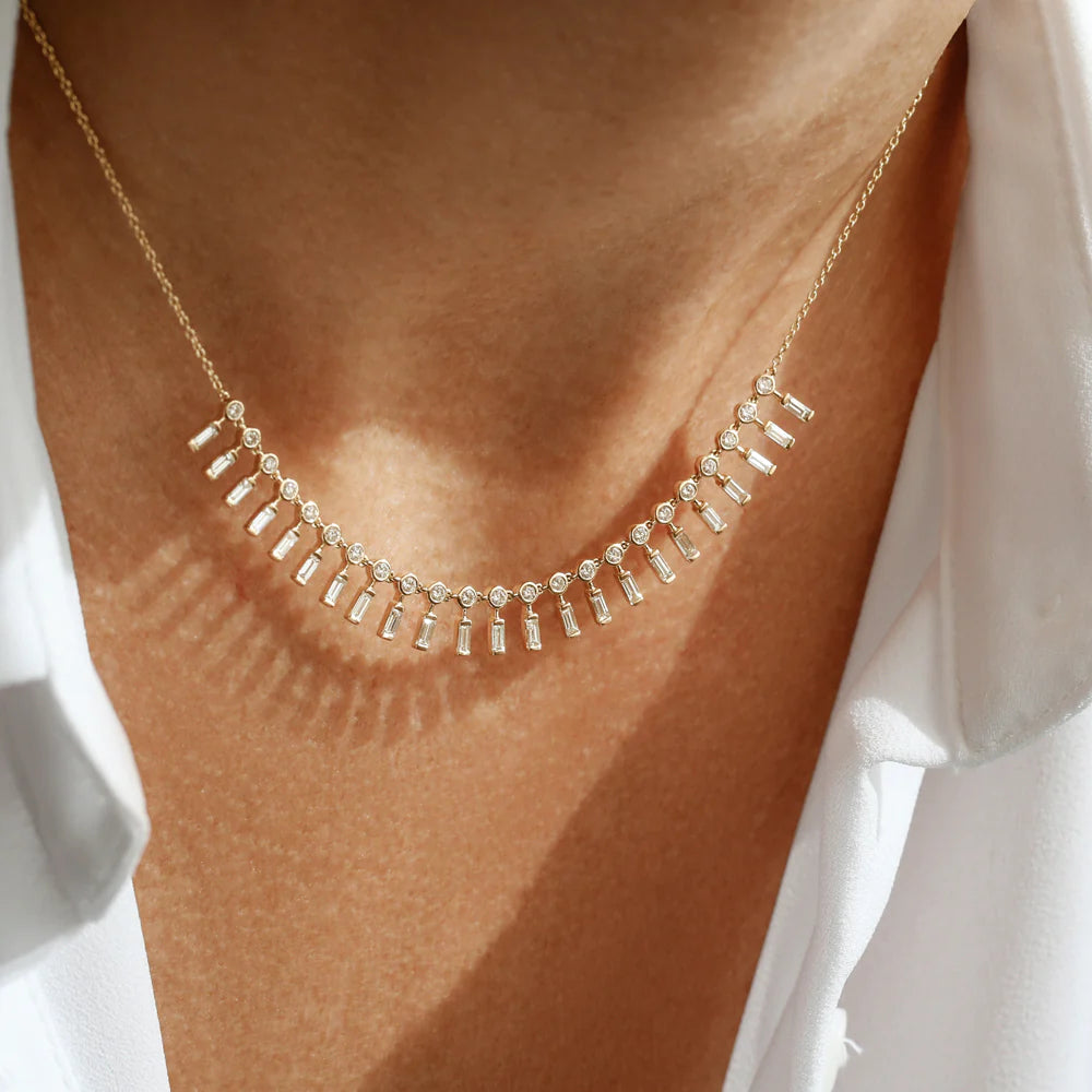 layered chain necklaces for women -Queen’s Radiance Baguette Zircon Necklace