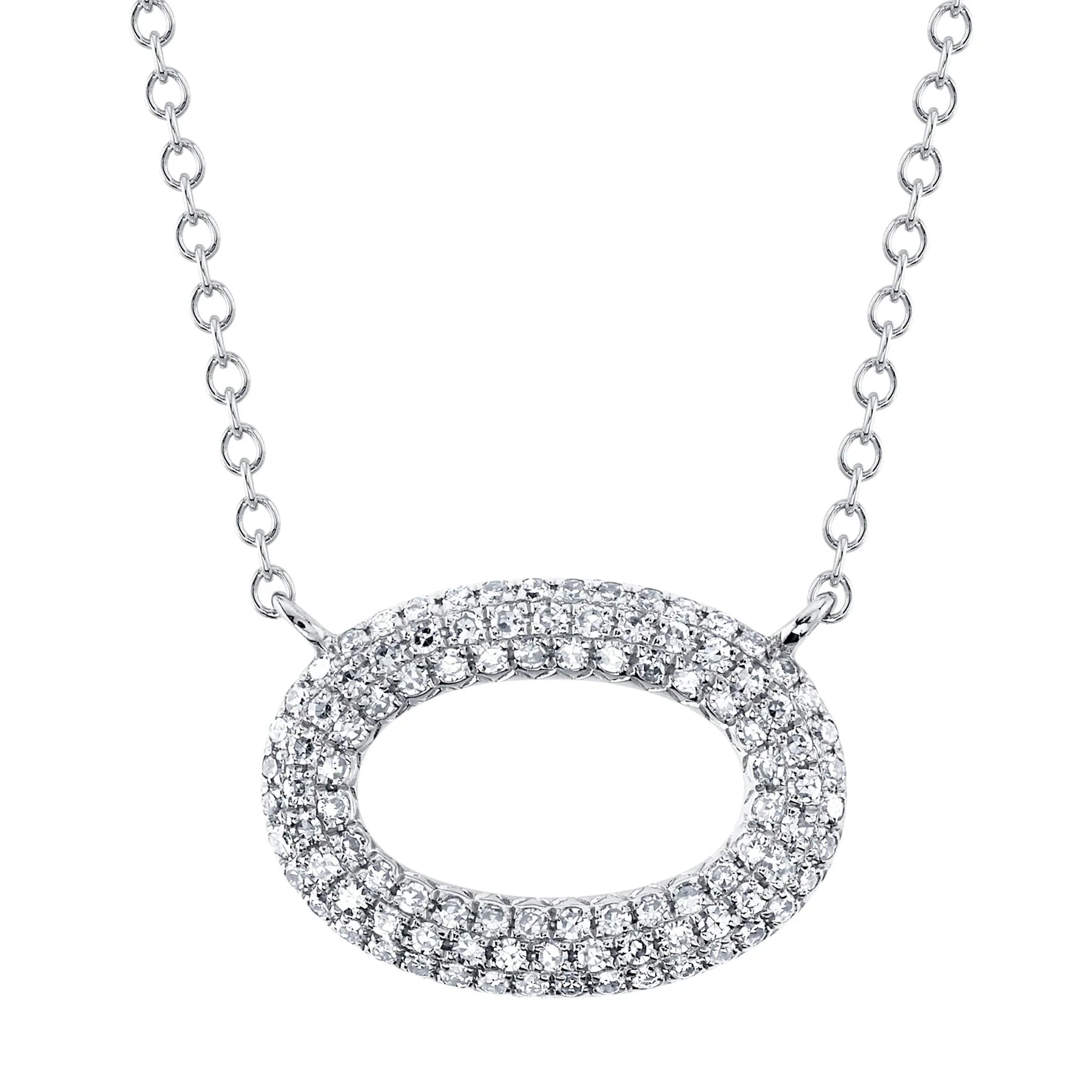 silver necklaces for women -White Gold Pave Oval Diamond Pendant Necklace