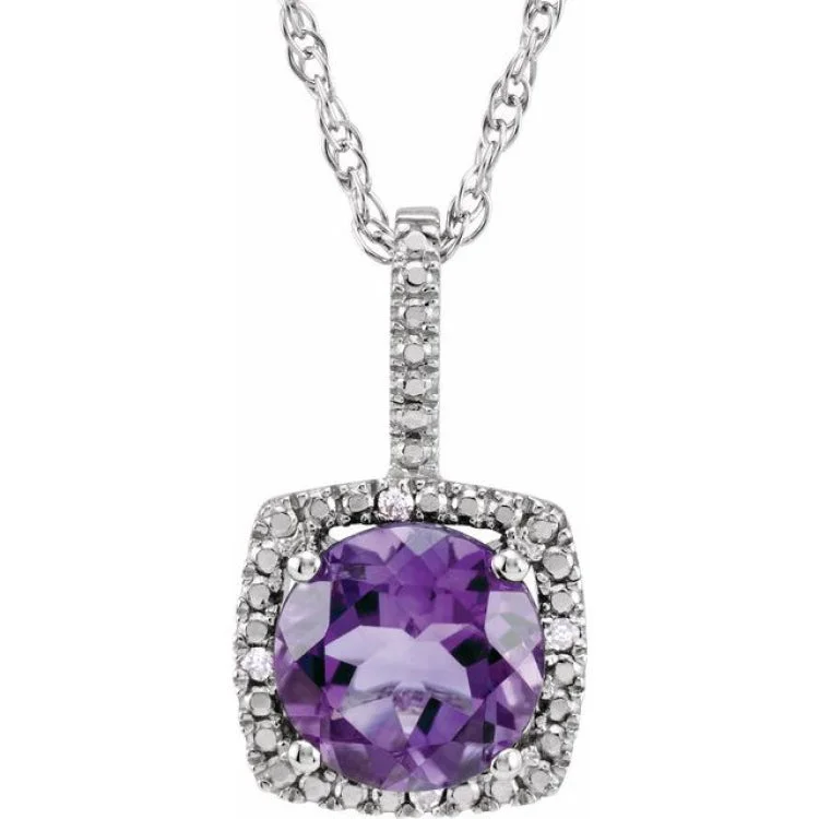 delicate charm necklaces for women -Sterling Silver Natural Amethyst & .015 CTW Natural Diamond 18" Necklace