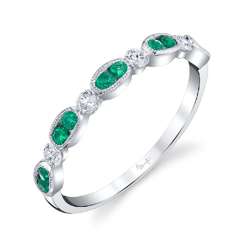 bridal rings for women -Uneek Precious Collection 1-Row Round Emerald Fashion Ring