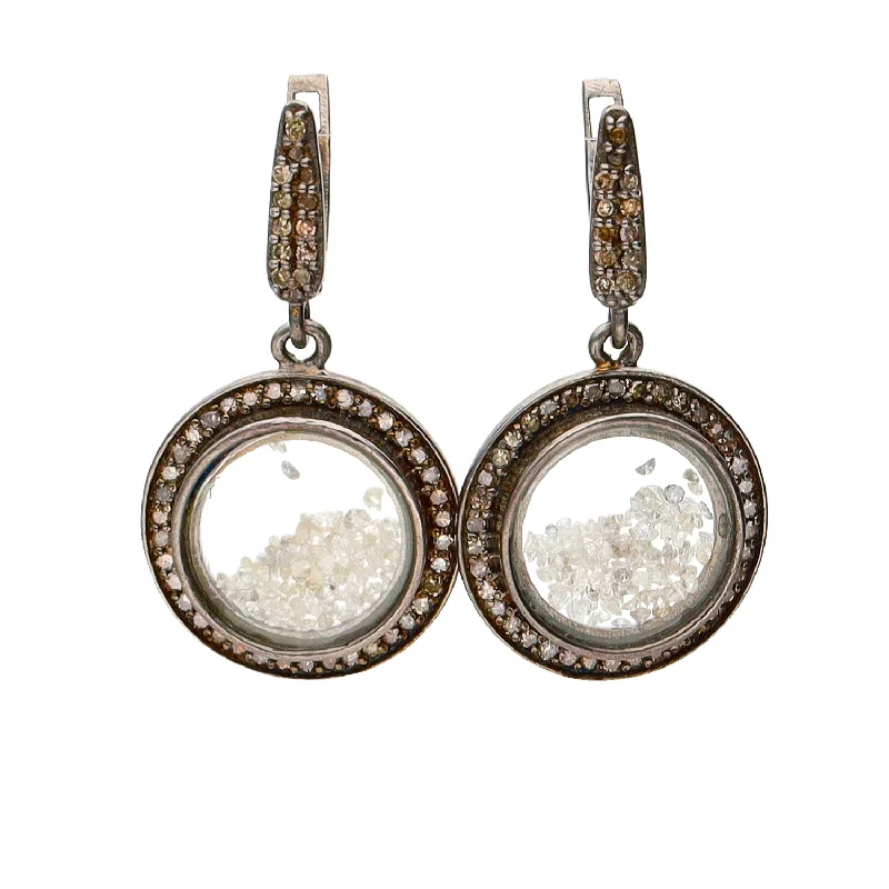 women’s ear cuffs -women’s ear cuffs -Oxidized Sterling Silver Floating Diamond Drop Earrings