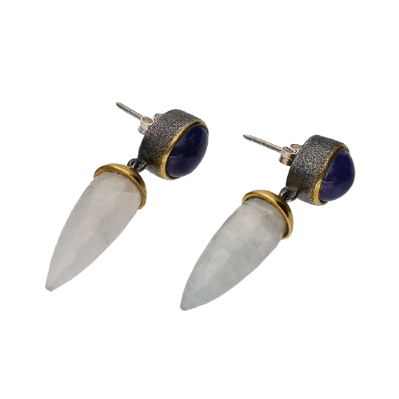 elegant earrings for women -elegant earrings for women -Bora Jewelry of Brooklyn Sterling Silver & Bronze Cabochon Tanzanite & White Quartz Briolettes Drop Earrings