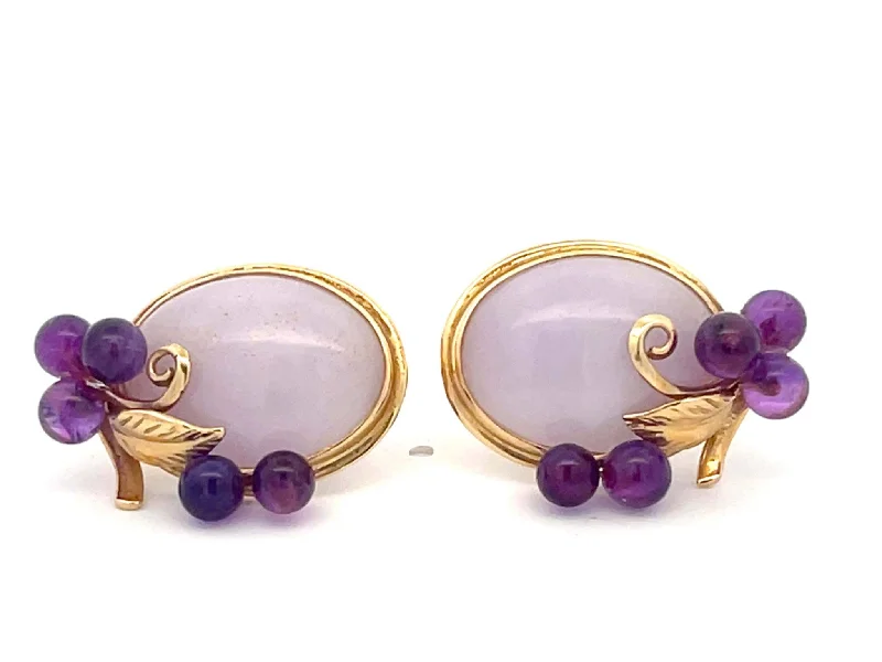 cute dangle earrings for women -Mings Lavender Jade and Purple Amethyst Earrings in 14k Yellow Gold