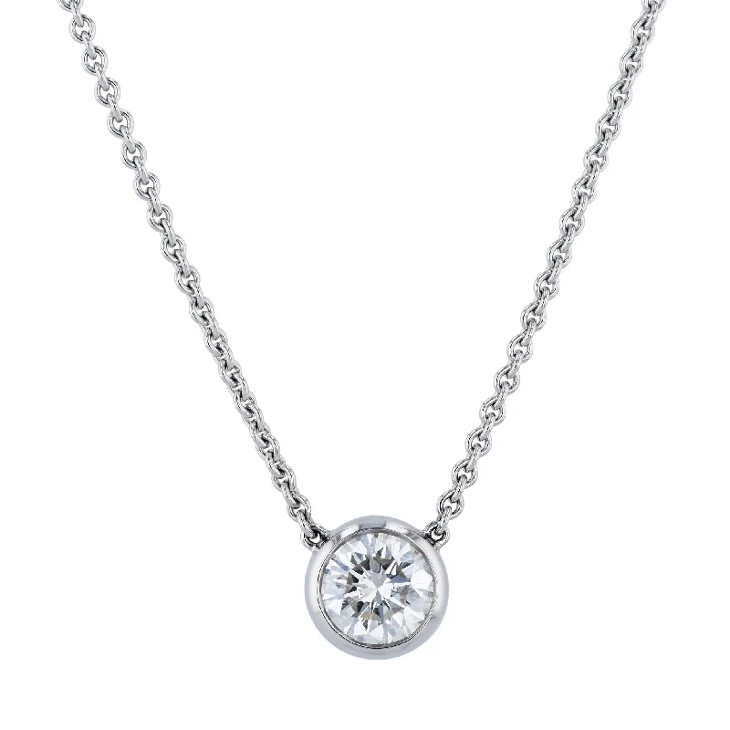 silver choker necklaces for women -Round Diamond White Gold Pendant Necklace