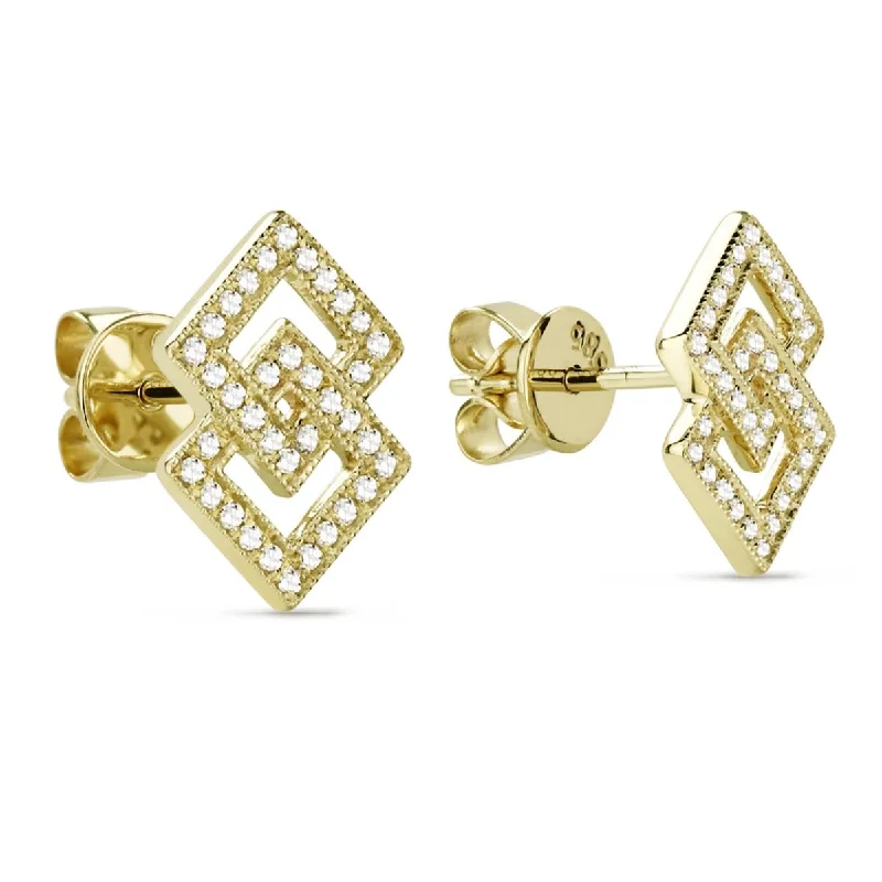 women’s heart earrings -women’s heart earrings -MODERN YELLOW GOLD AND DIAMOND EARRINGS WITH GEOMETRIC DESIGN, .16 CT TW