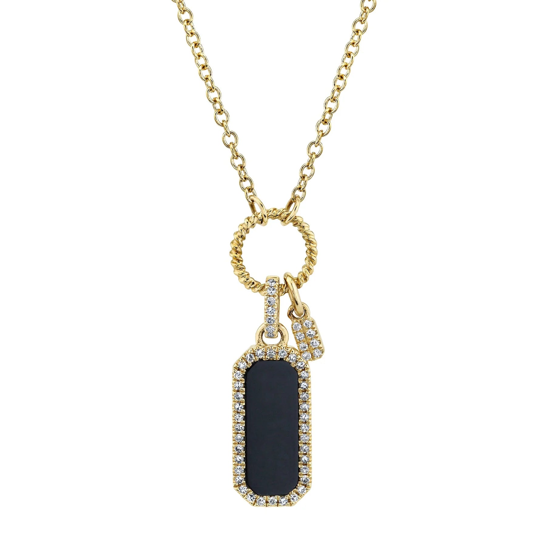 statement necklaces for women -Yellow Gold Black Onyx Diamond Dog Tag Necklace