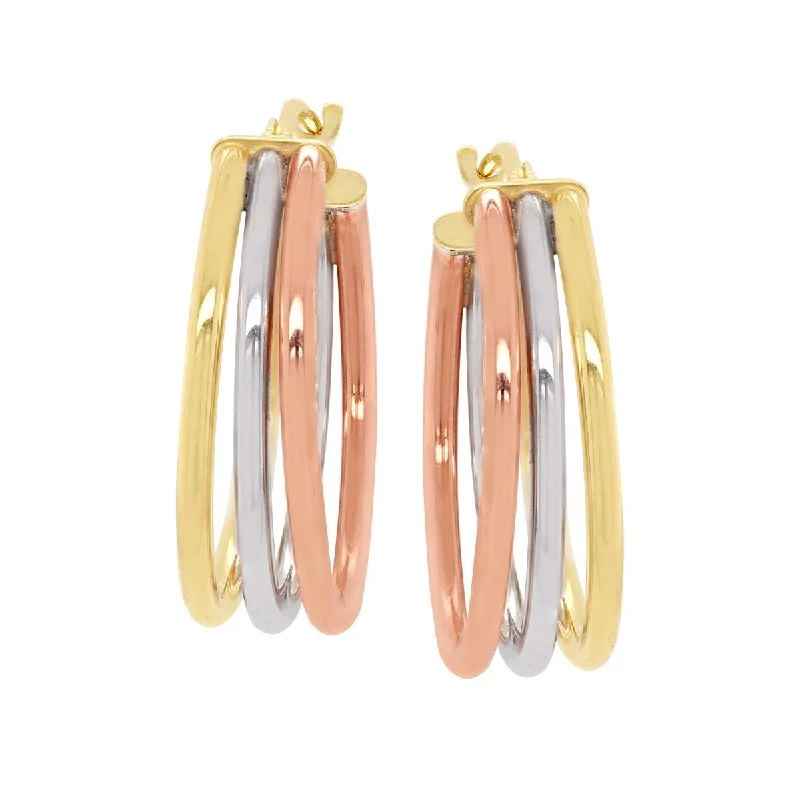 hoop earrings with diamonds for women -hoop earrings with diamonds for women -TRI-TONE GOLD TRIPLE OVAL HOOP EARRINGS