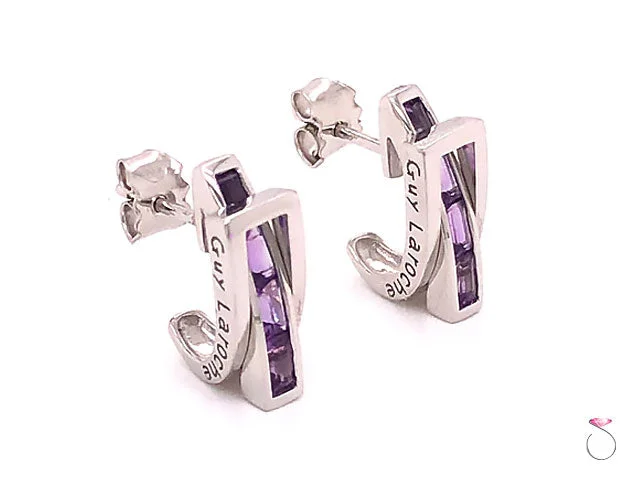 gemstone earrings for women -gemstone earrings for women -Guy Laroche Amethyst Designer 18K Huggie Earrings