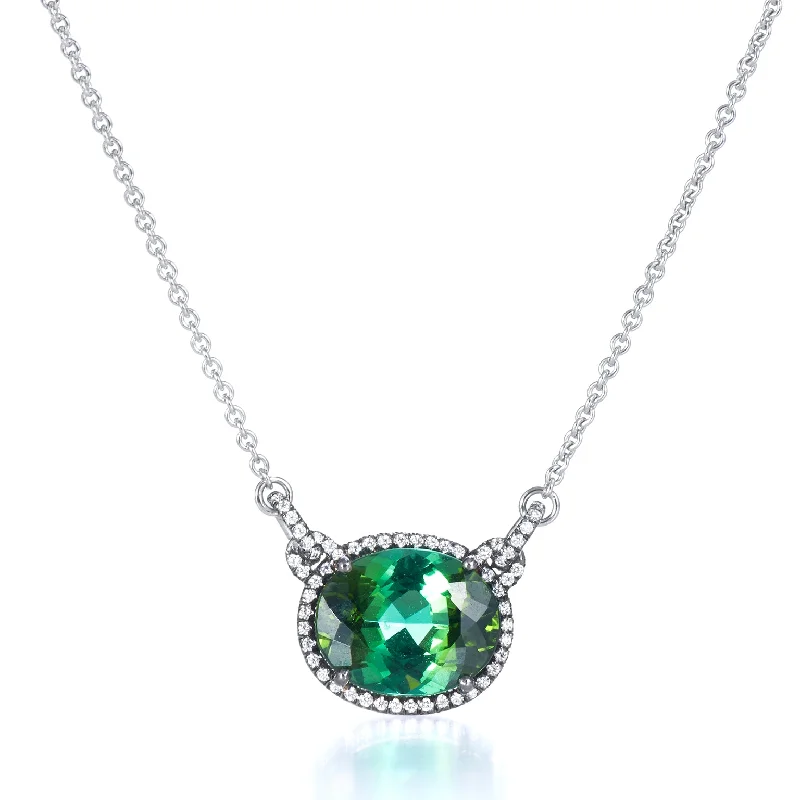 luxury gold necklaces for women -6.43 Carat Green Tourmaline And Diamond Pendant Necklace