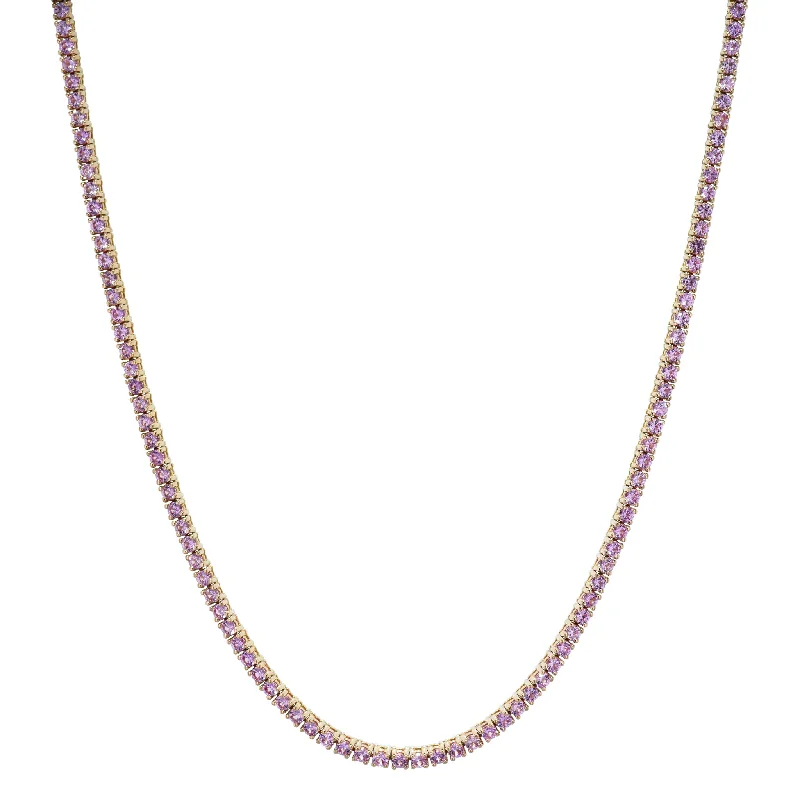 chunky chain necklaces for women -Pink Gold Pink Sapphire Tennis Necklace