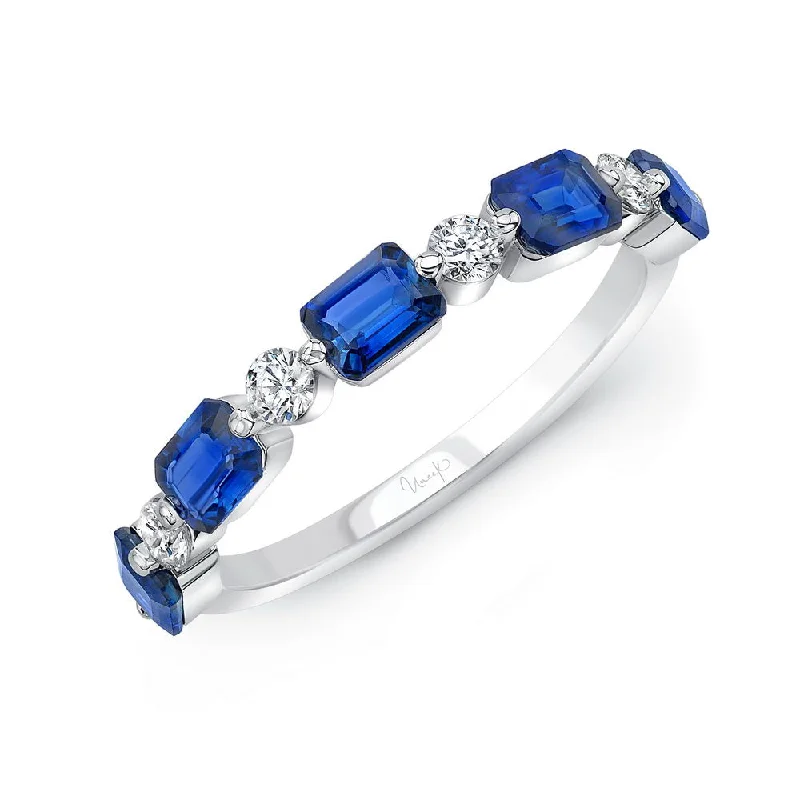 infinity engagement rings for women -Uneek Precious Collection Straight Emerald Cut Blue Sapphire Fashion Ring