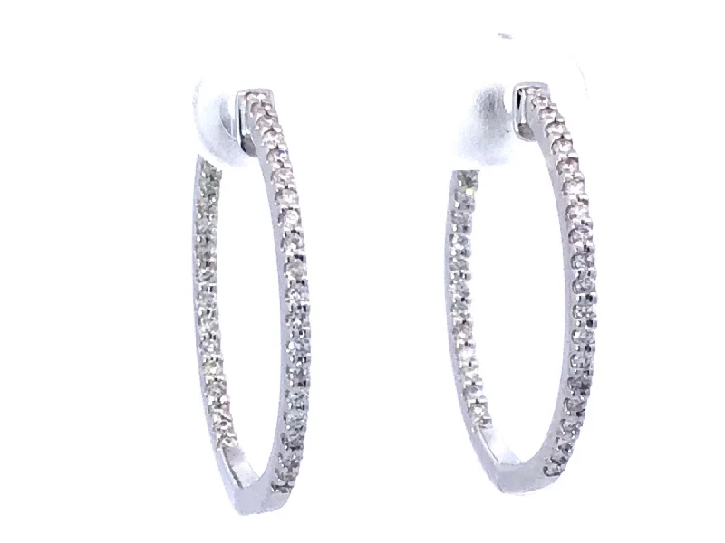 oversized hoop earrings for women -Inside Out Diamond Hoop Earrings in 18K White Gold