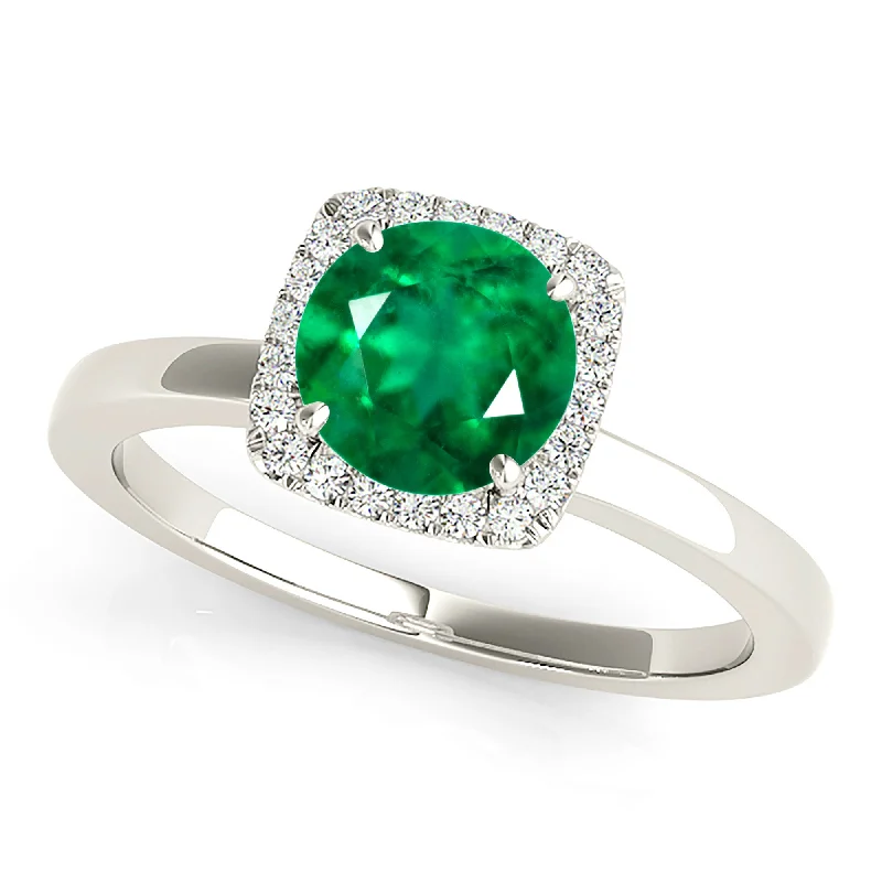 gemstone wedding bands for women -1.75 ct. Genuine Emerald Ring With Halo and Solitaire Plain band