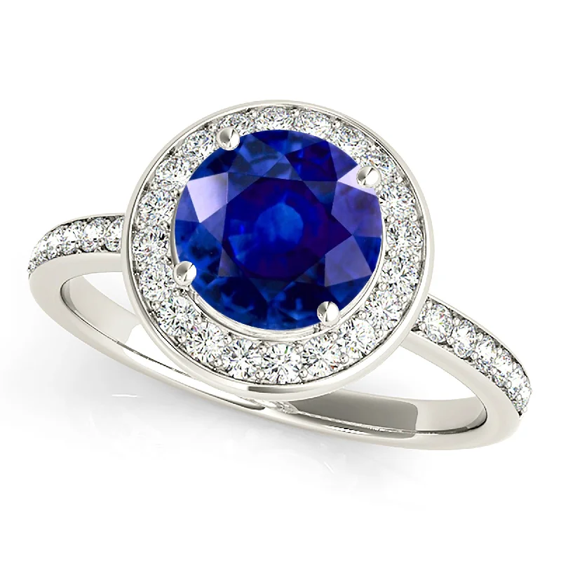 wedding sets for women -1.45 ct. Genuine Blue Sapphire Halo Ring