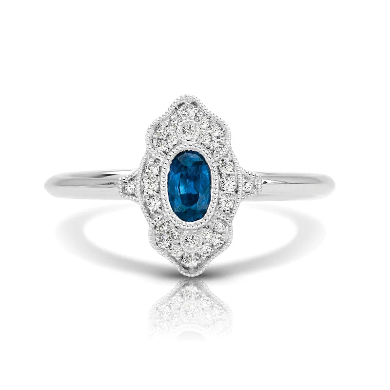 three-stone engagement rings for women -Vintage Inspired 0.35 ct. Natural Blue Sapphire Ring