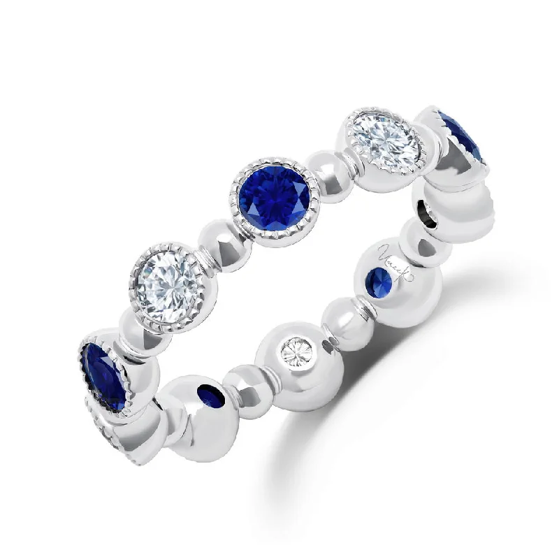 halo engagement rings for women -Uneek Eternity Collection 1-Row Round Blue Sapphire Anniversary Ring