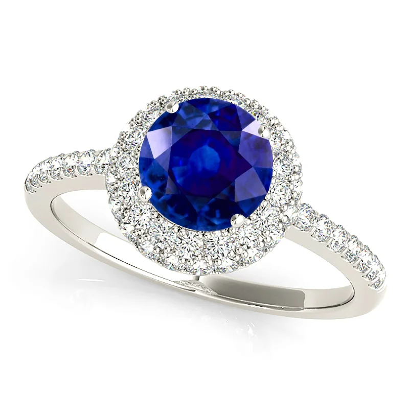 mixed gem rings for women -1.35 ct. Genuine Blue Sapphire Double Halo Ring