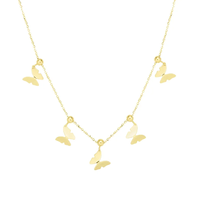 vintage-inspired necklaces for women -14kt Gold 18 inches Yellow Finish 16x10.5mm(CE),1.2mm(Ch) Polished Butterfly Necklace with Lobster Clasp