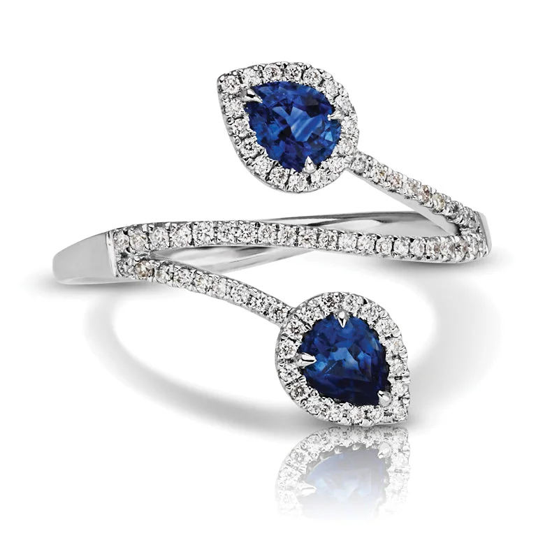 round diamond engagement rings for women -Leaf Design 0.50 ct. Natural Blue Sapphire Two Stone Ring