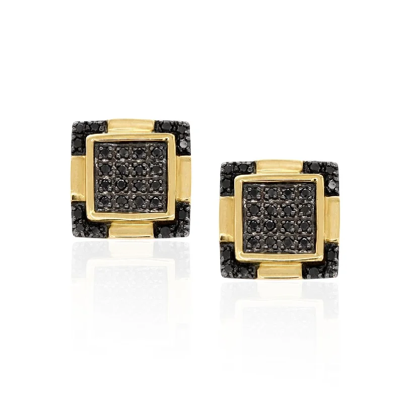 zirconia earrings for women -zirconia earrings for women -YELLOW GOLD SQUARE STUDS WITH BLACK DIAMONDS, .25 CT TW