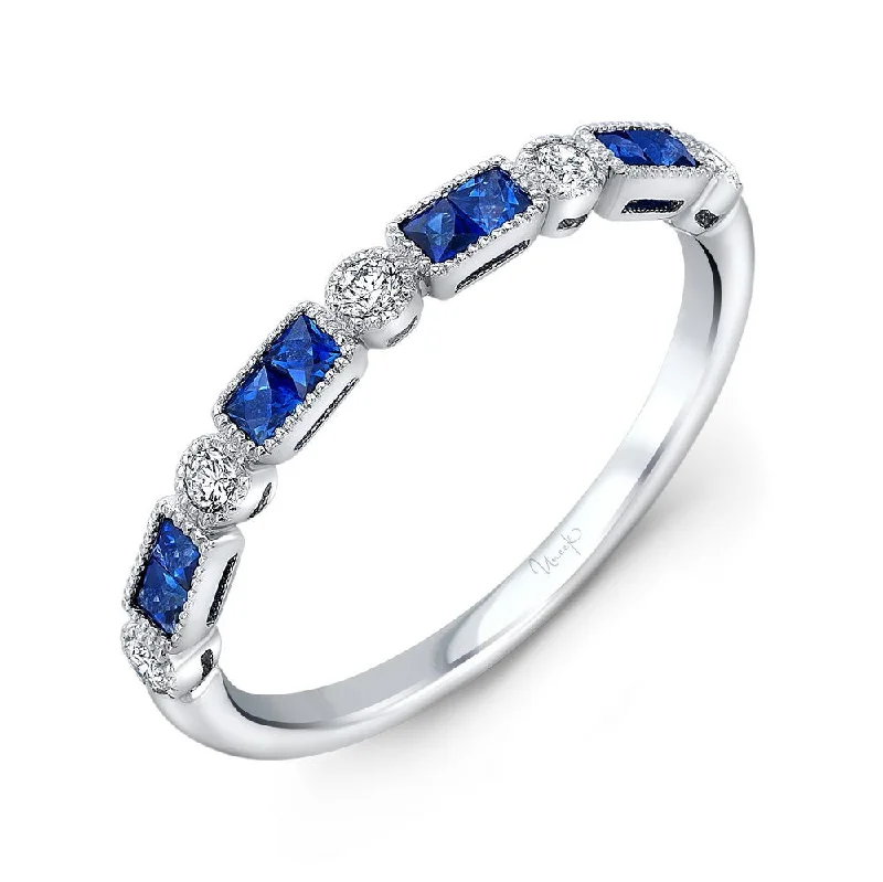 diamond wedding rings for women -Uneek Precious Collection 1-Row Princess Cut Blue Sapphire Fashion Ring