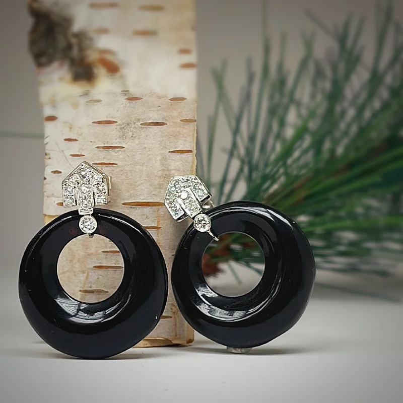 women’s designer stud earrings -women’s designer stud earrings -Art Deco Jet and Diamond earrings