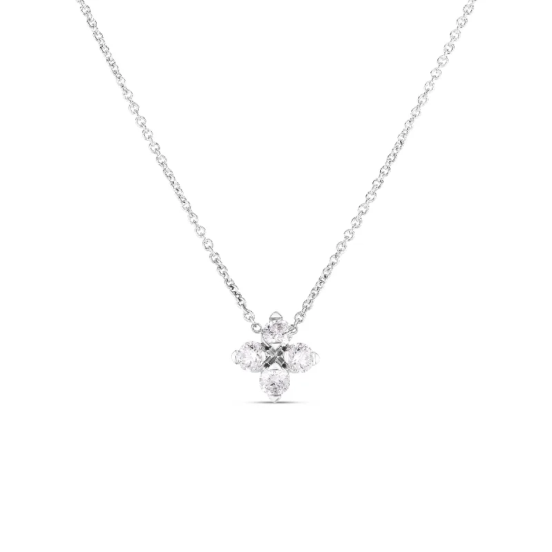 crystal necklaces for women -18kt. White Gold Love in Verona Small Diamond Flower Pendant Necklace