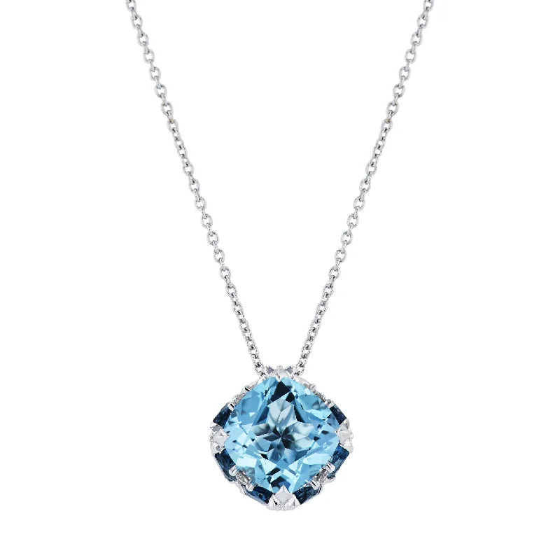 personalized silver necklaces for women -Blue Topaz and Diamond Pave White Gold Pendant Necklace