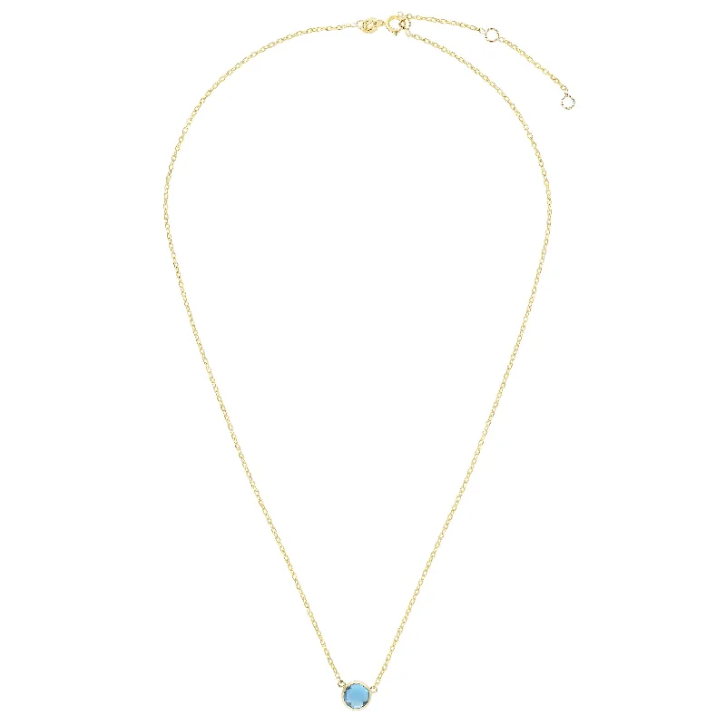 bar necklaces for women -14kt Gold 17 inches Yellow Finish Extendable Colored Stone Necklace with Spring Ring Clasp with 0.9000ct 6mm Round Blue Topaz