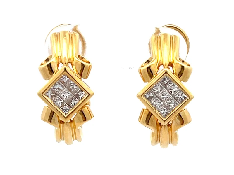 women’s crystal chandelier earrings -Princess Cut Diamond Huggie Earrings in 18k Yellow Gold