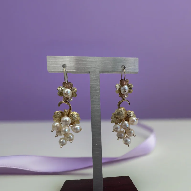 elegant gold earrings for women -elegant gold earrings for women -Handcrafted Grape Leaf Pearl Earrings