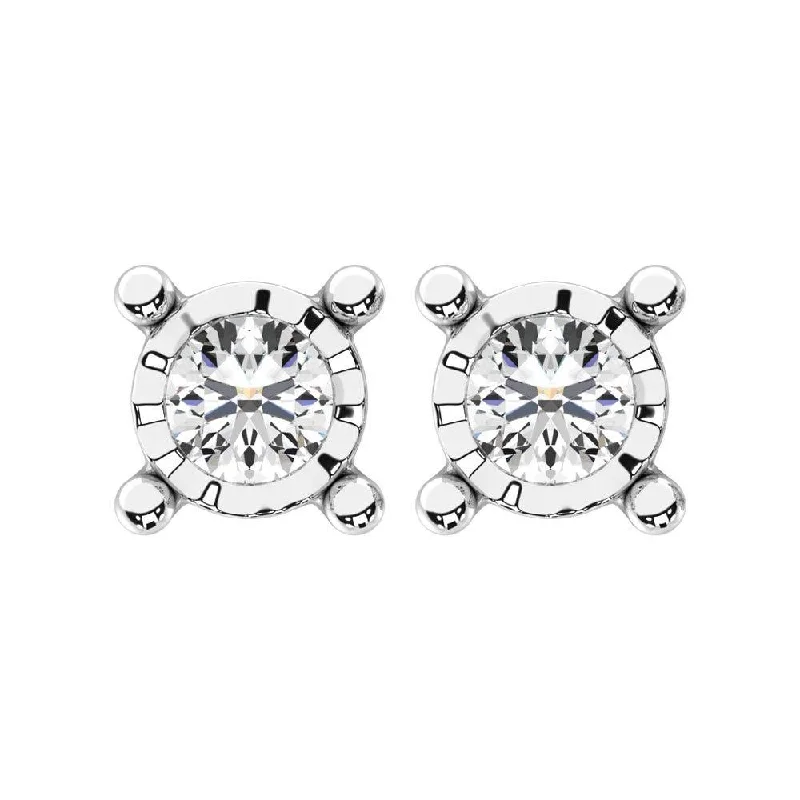 vintage earrings for women -Diamond Solitaire Stud Earrings in 14K White Gold