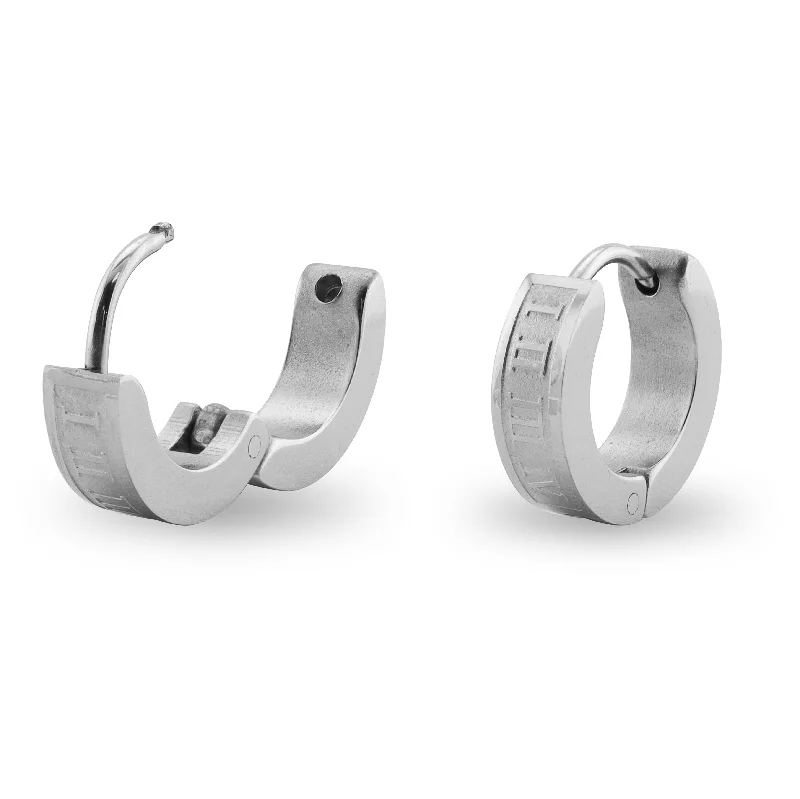 elegant earrings for women -elegant earrings for women -Stainless Steel Roman Numeral Hoop Earrings / ERJ3029