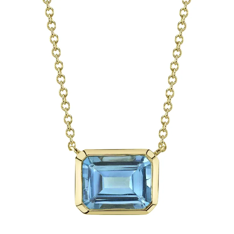 charm necklaces for women -14kt Yellow Gold Bezel Necklace / 2.08ct Blue Topaz