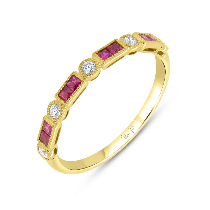 custom engagement rings for women -Uneek Precious Collection 1-Row Princess Cut Ruby Fashion Ring