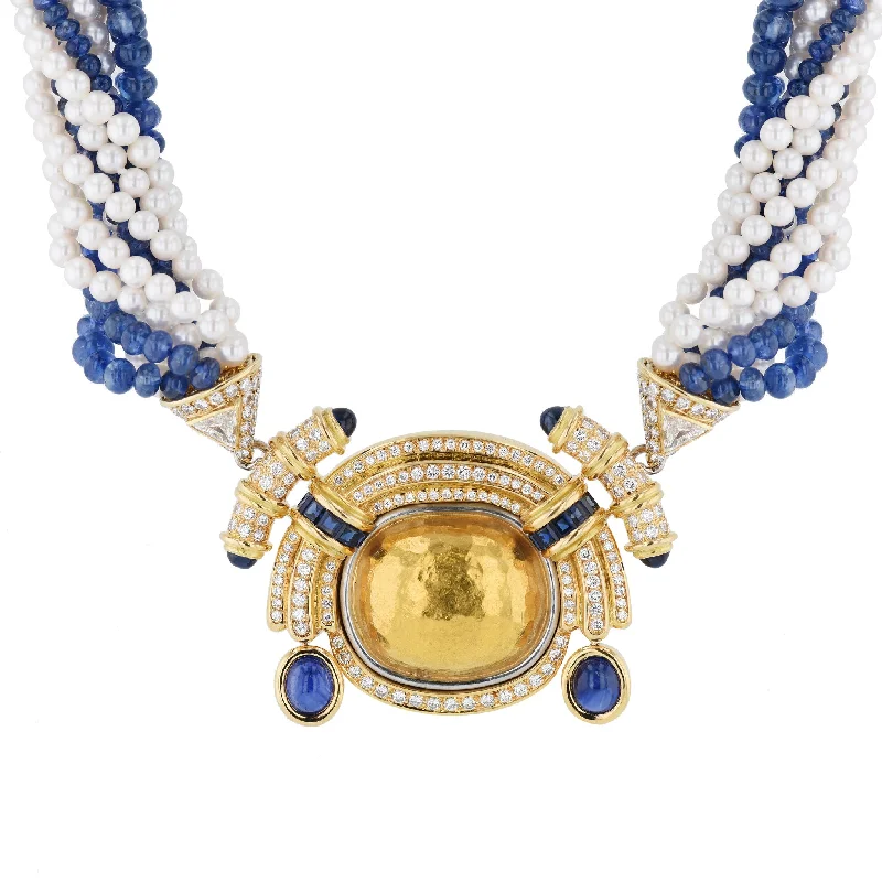 charm necklaces for women -Chaumet Diamond, Sapphire and Pearl French Estate Necklace