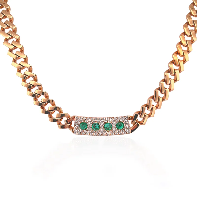 designer necklaces for women -Spiked Emerald and Diamond Plate Chain Link Necklace