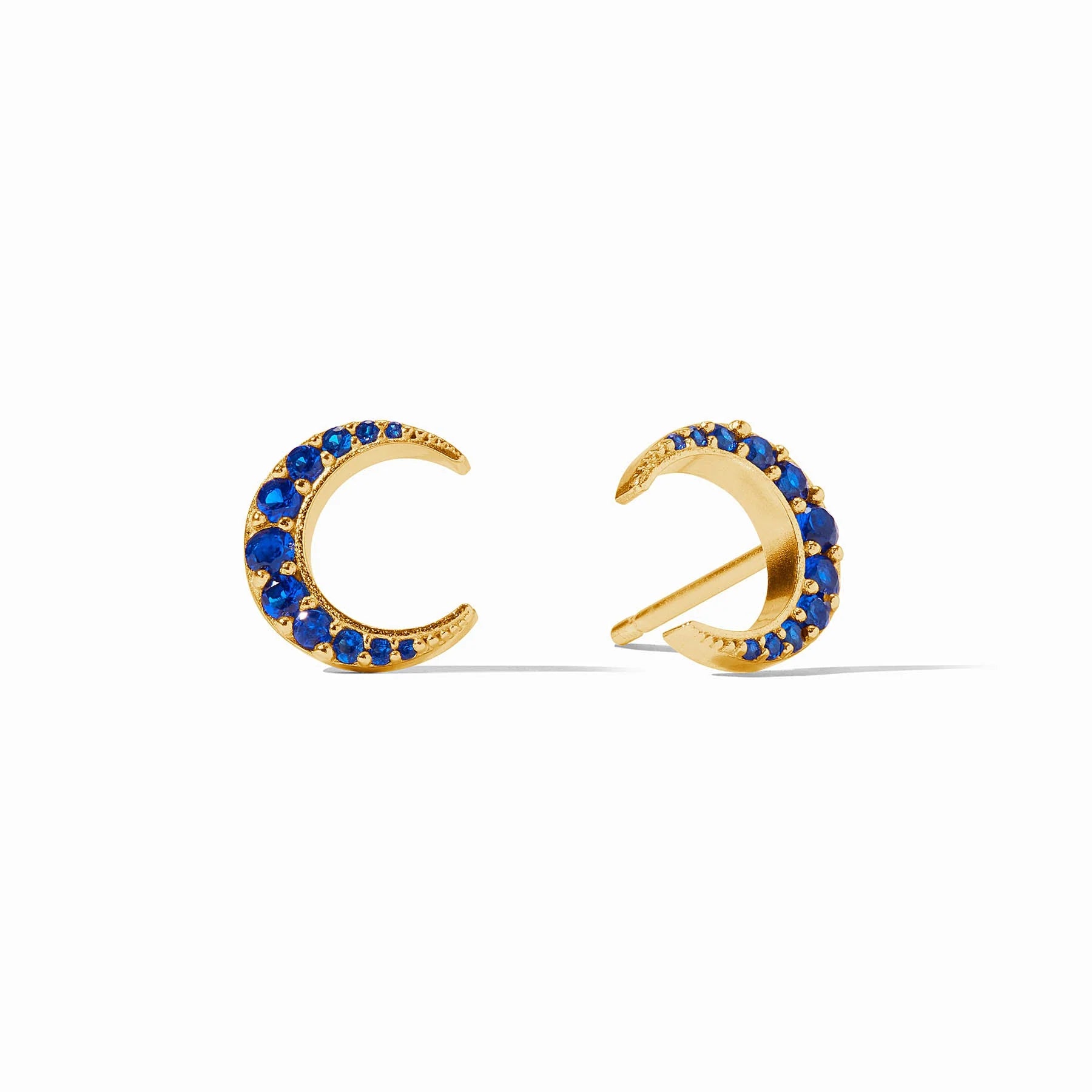 bridal earrings for women -bridal earrings for women -Julie Vos 24K Gold Plated Sapphire Blue CZ Luna Stud Earrings