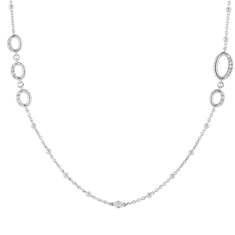 vintage-inspired pearl necklaces for women -Bezel Set Diamond Pave White Gold Necklace