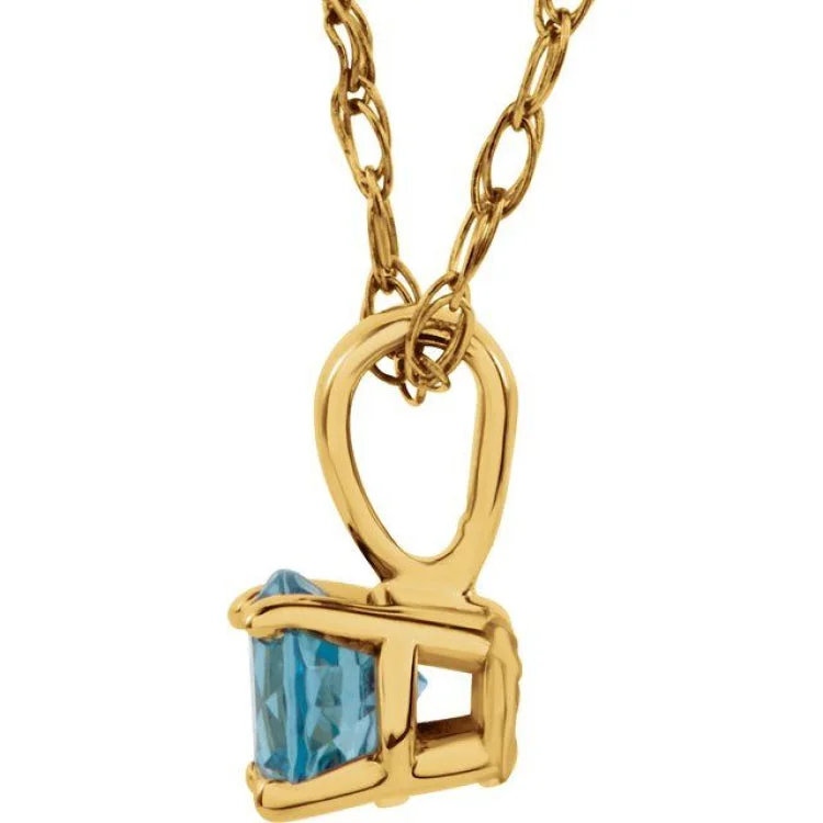 heart-shaped necklaces for women -14K Yellow 3 mm Natural Swiss Blue Topaz Youth Solitaire 14" Necklace