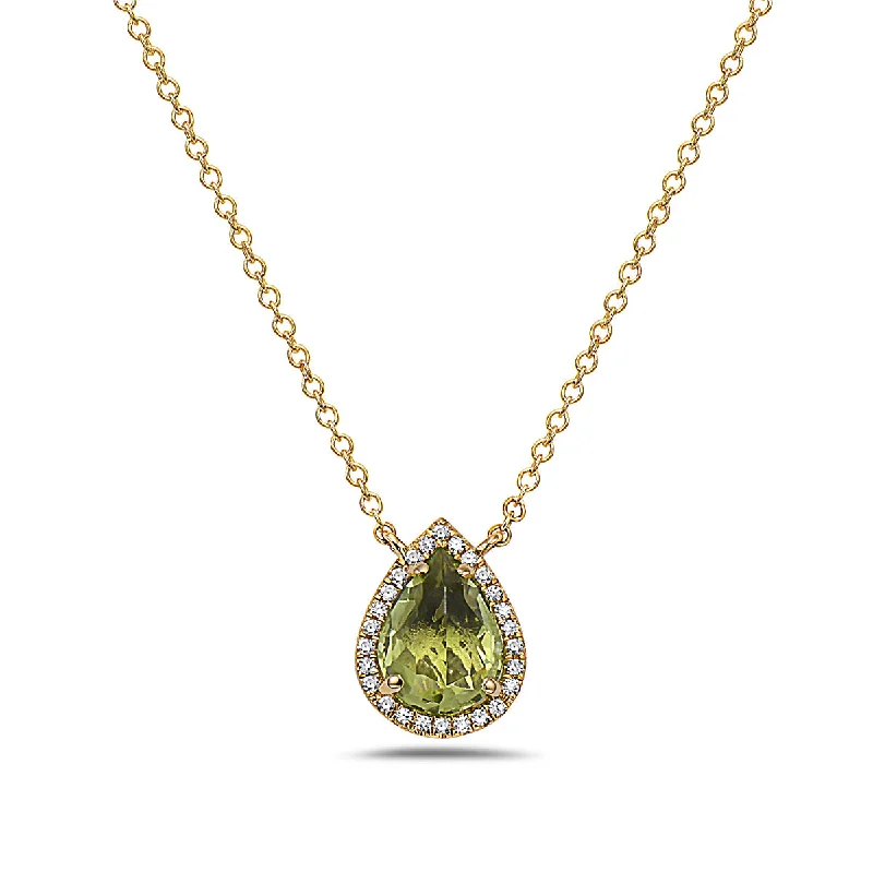 custom engraved necklaces for women -Peridot And Diamond Halo Necklace