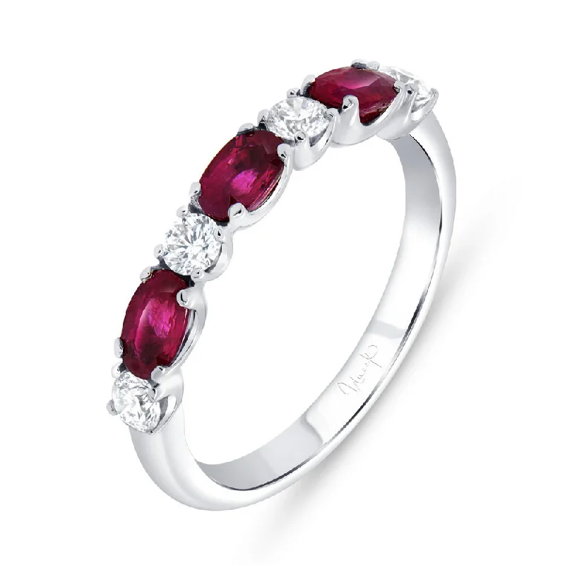 rose gold rings for women -Uneek Precious Collection Straight Oval Shaped Ruby Anniversary Ring