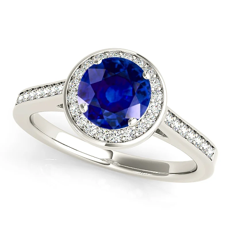 cushion cut diamond rings for women -1.35 ct. Genuine Blue Sapphire Classic Halo Ring