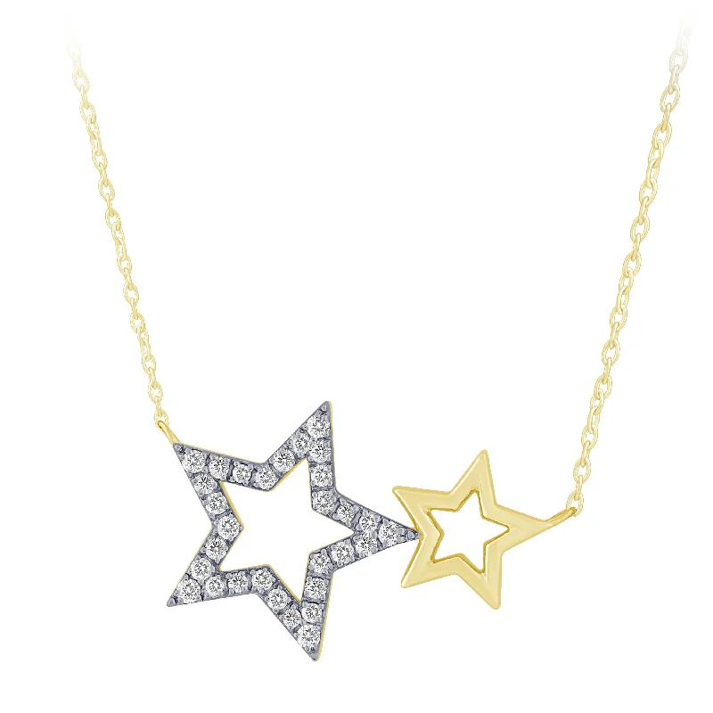 modern necklaces for women -Double Star Necklace in 14K White And Yellow Gold .15ct