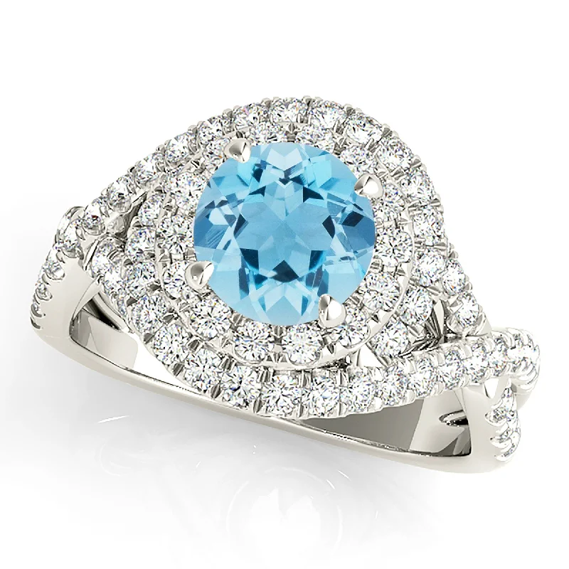 silver engagement rings for women -1.10 ct. Genuine Aquamarine Ring with Wraparound Floral Halo