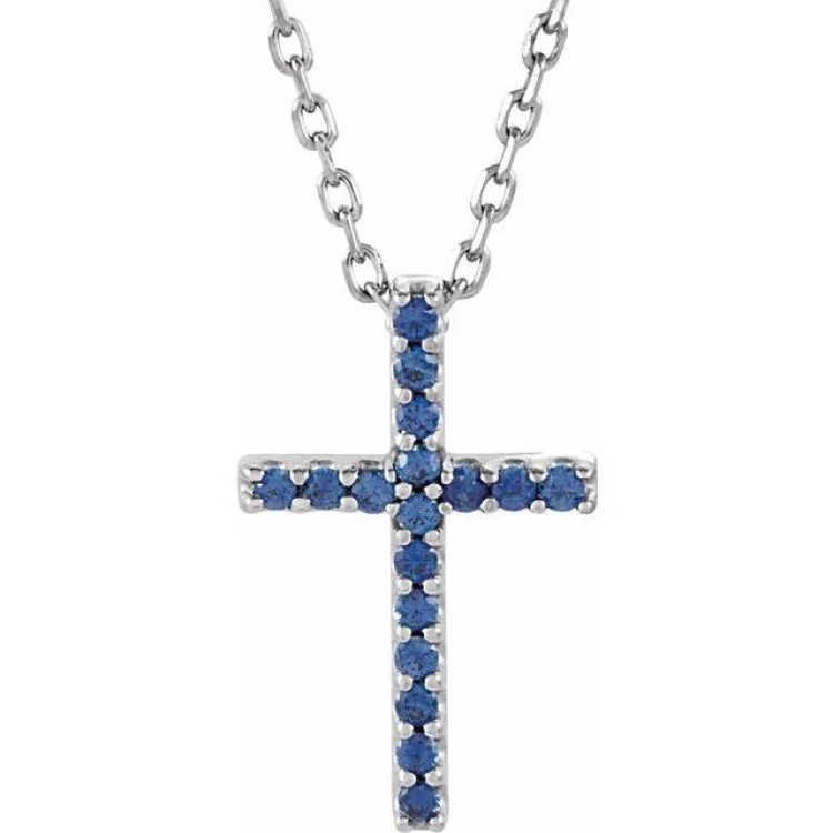 luxury gold necklaces for women -14K White Natural Blue Sapphire Petite Cross 16" Necklace