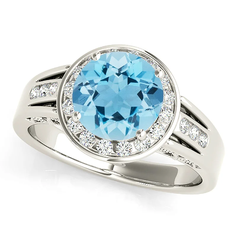 rose gold rings for women -2.00 ct. Genuine Aquamarine Ring With Bezel Set Halo