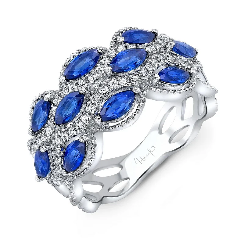 halo diamond rings for women -Uneek Precious Collection Multi-Row Round Blue Sapphire Fashion Ring