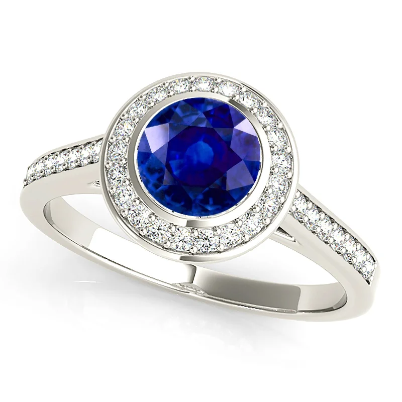 pear-shaped diamond rings for women -1.35 ct. Genuine Blue Sapphire Ring With Halo Style